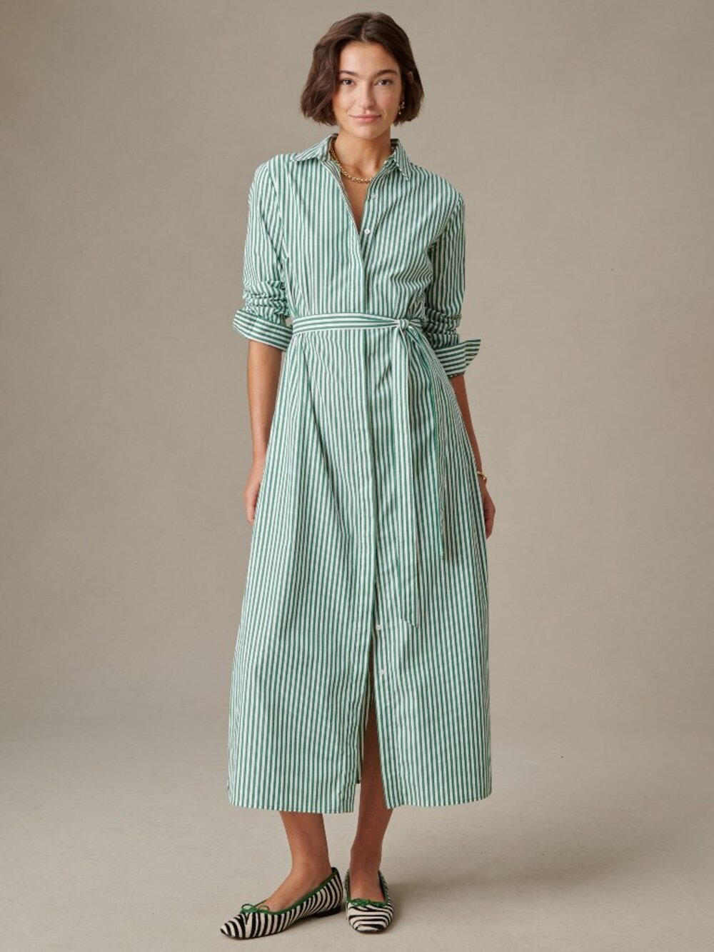 J McLaughlin Leighton Dress in Stripe - White/Emerald NEW